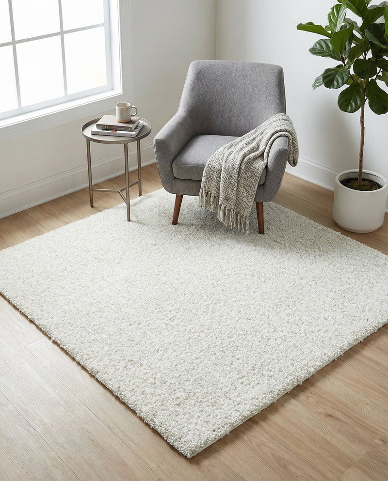 Cozy Comfort Shag Collection Area Rug - Haven (White) Square White  lifestyle 76