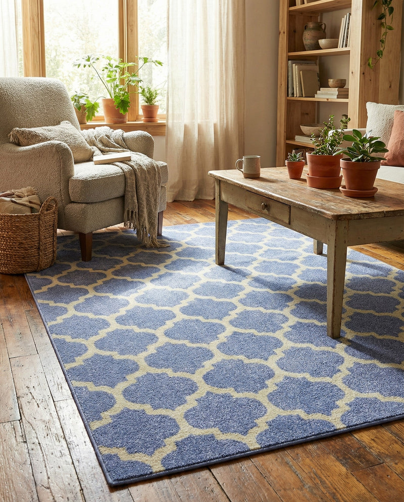 Lattice Gardens Collection Area Rug -  Bloomfield (Light Blue) Rectangle Light Blue  lifestyle 11