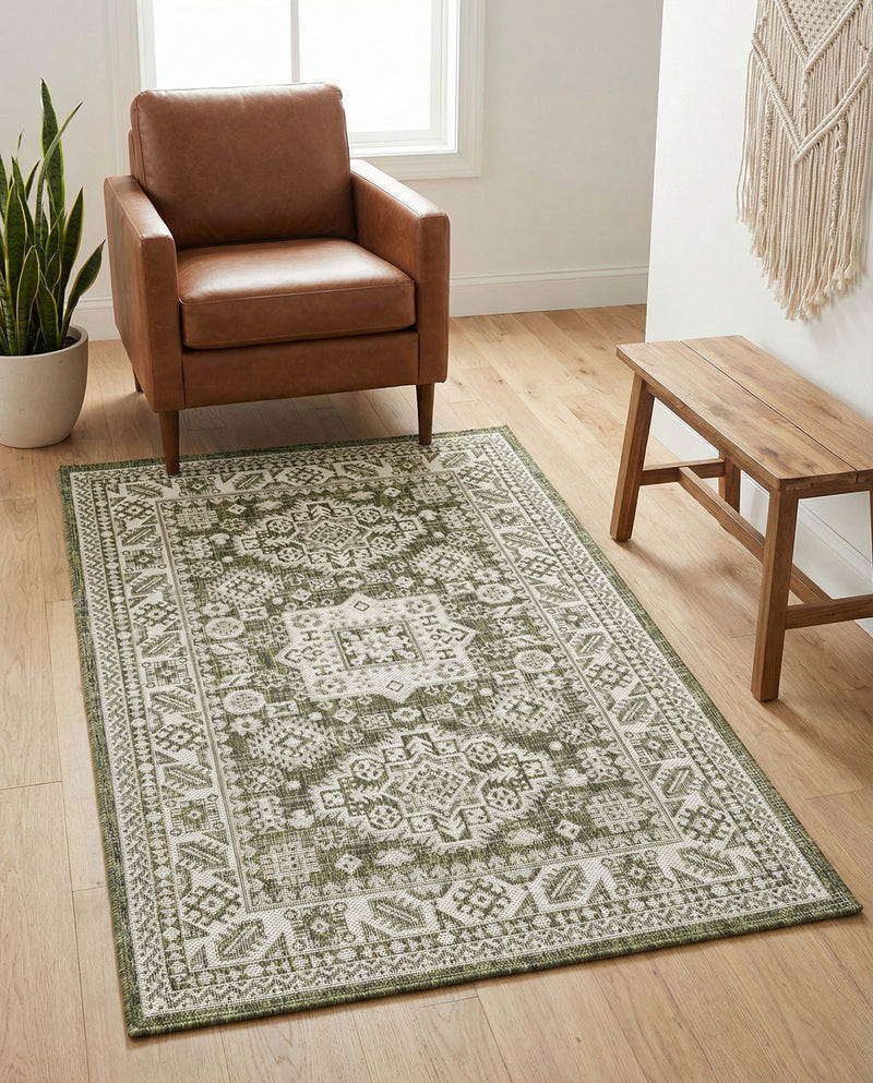 Tribal Terrace Treasures Collection Area Rug -  Incan Isle (Green) Rectangle Green  lifestyle 13