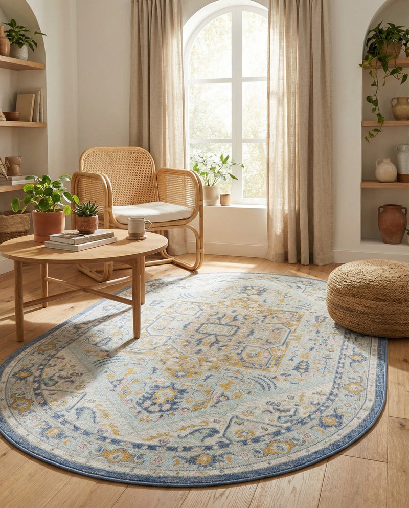 Savannah Series Collection Area Rug - Charleston (Sky blue) Oval Sky blue  lifestyle 65