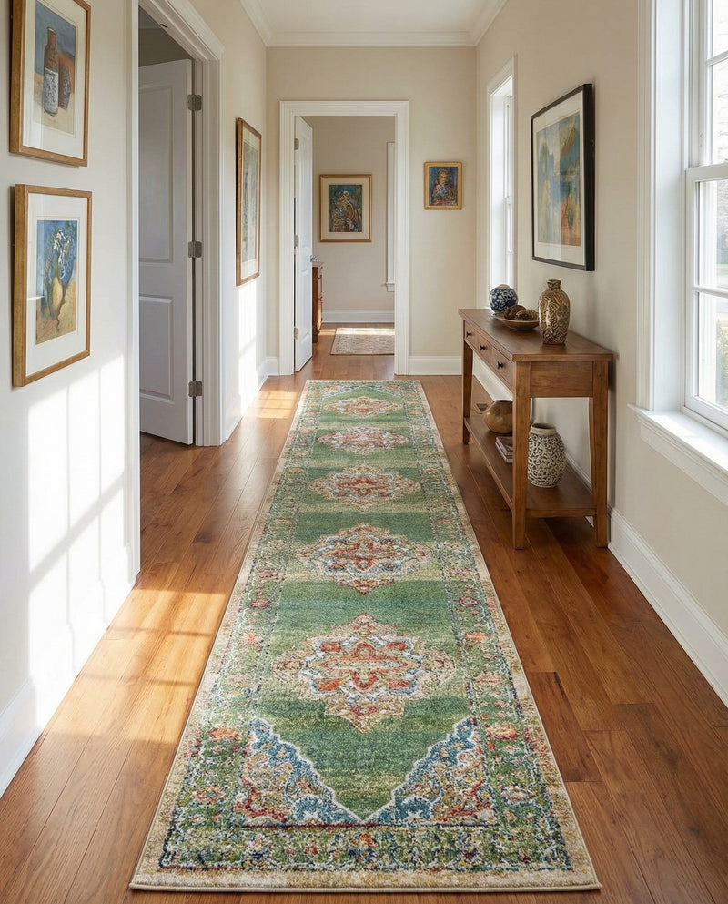 Savannah Soiree Collection Area Rug - Serengeti (Green) Runner Green  lifestyle 44