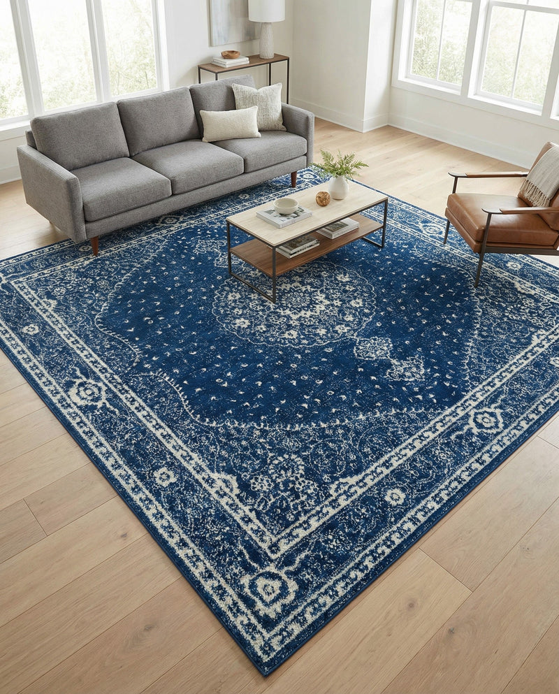 Dover Terrace Collection Area Rug - Marina (Navy Blue) Square Navy Blue  lifestyle 47