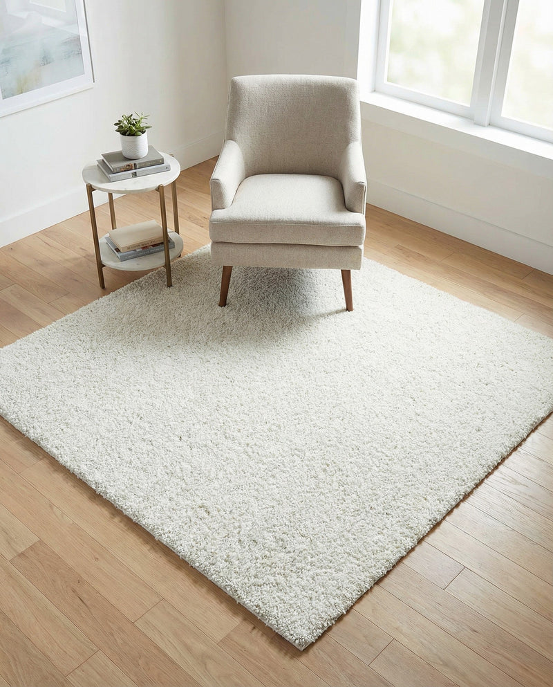 Cozy Comfort Shag Collection Area Rug - Haven (White) Square White  lifestyle 77