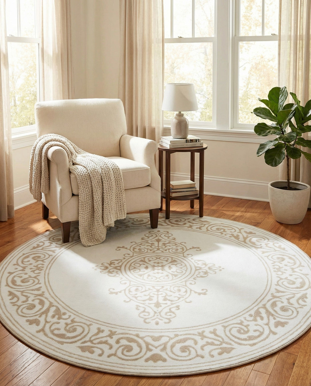 Sanctuary Retreat Collection Area Rug - Haven Round Snow White  lifestyle 147