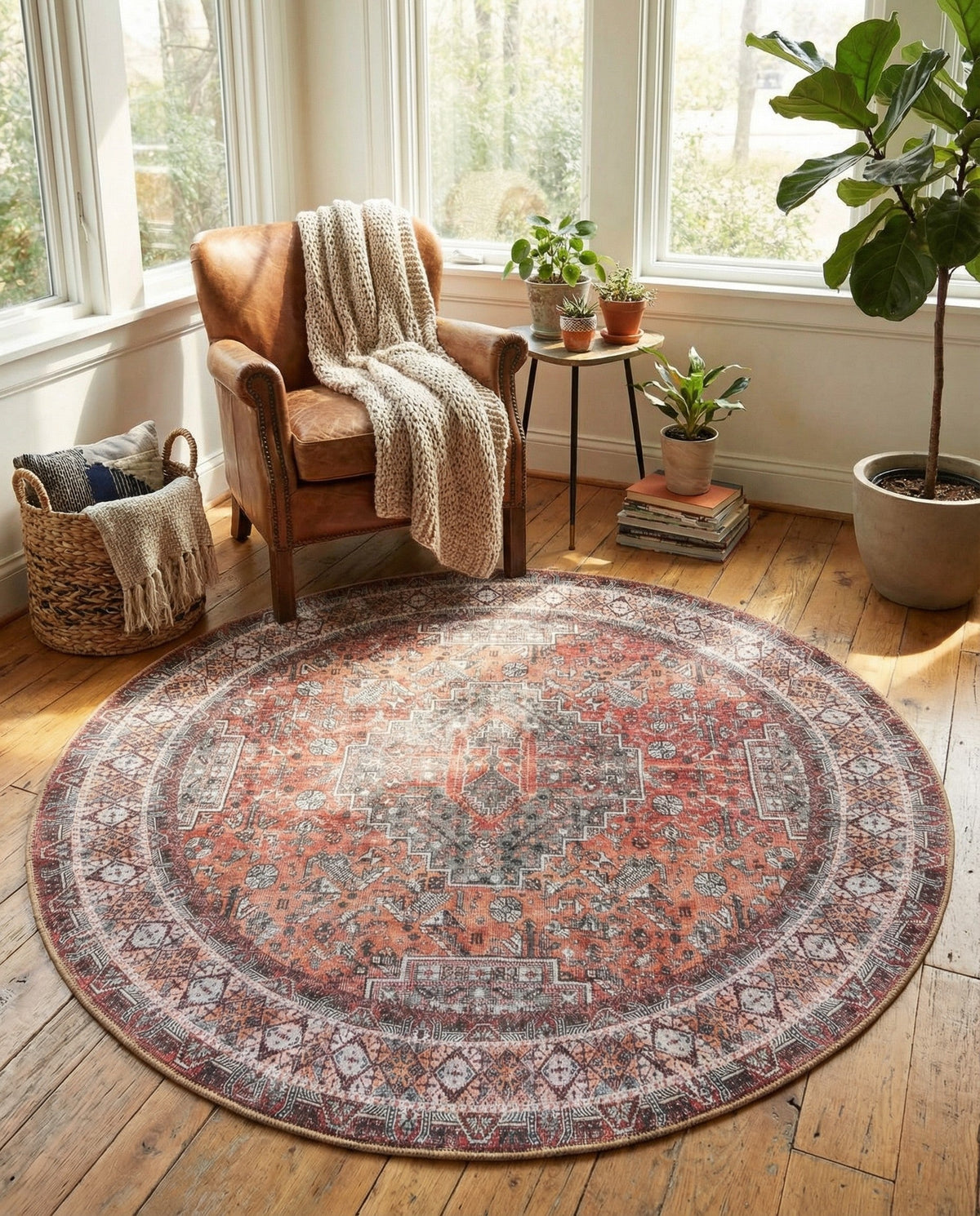 Heritage Elegance Collection Area Rug -  Uffizi Round Rust Red  lifestyle 68
