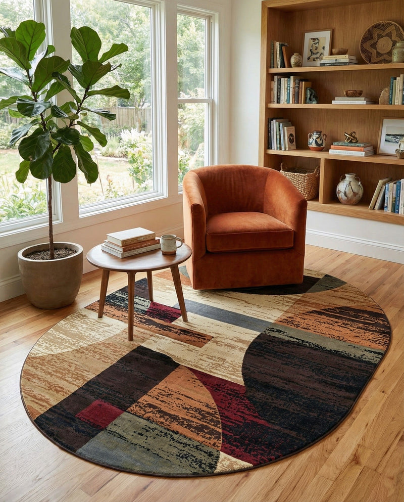 Bistro Lounge Collection Area Rug -  Latte Oval Multi  lifestyle 68