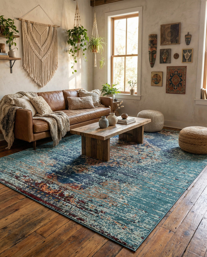 Venetian Tapestry Collection Area Rug -  Giudecca Rectangle Turquoise  lifestyle 32