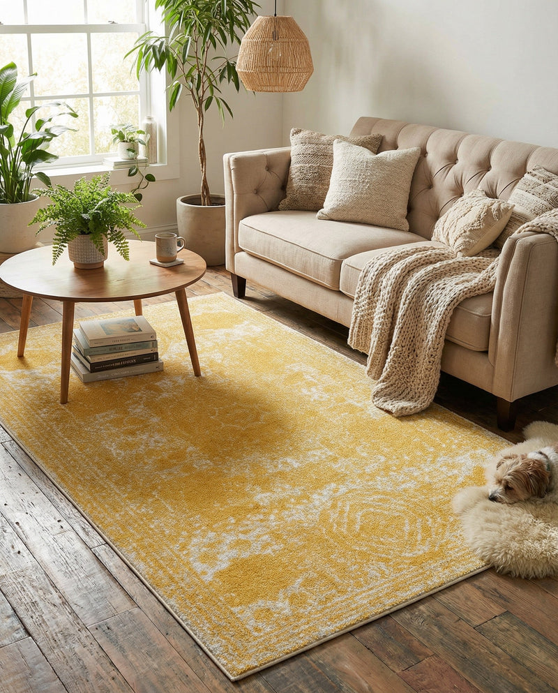 Dover Terrace Collection Area Rug -  Lagoon (Yellow) Rectangle Yellow  lifestyle 15