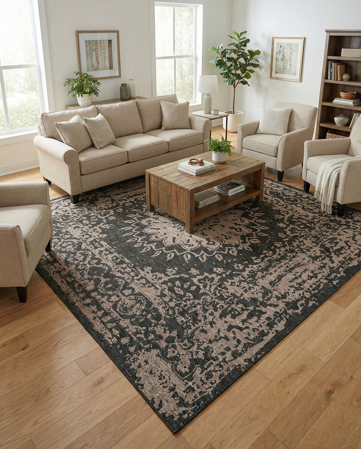 Patio Heritage Collection Area Rug -  Lafayette (Black) Square Black  lifestyle 92