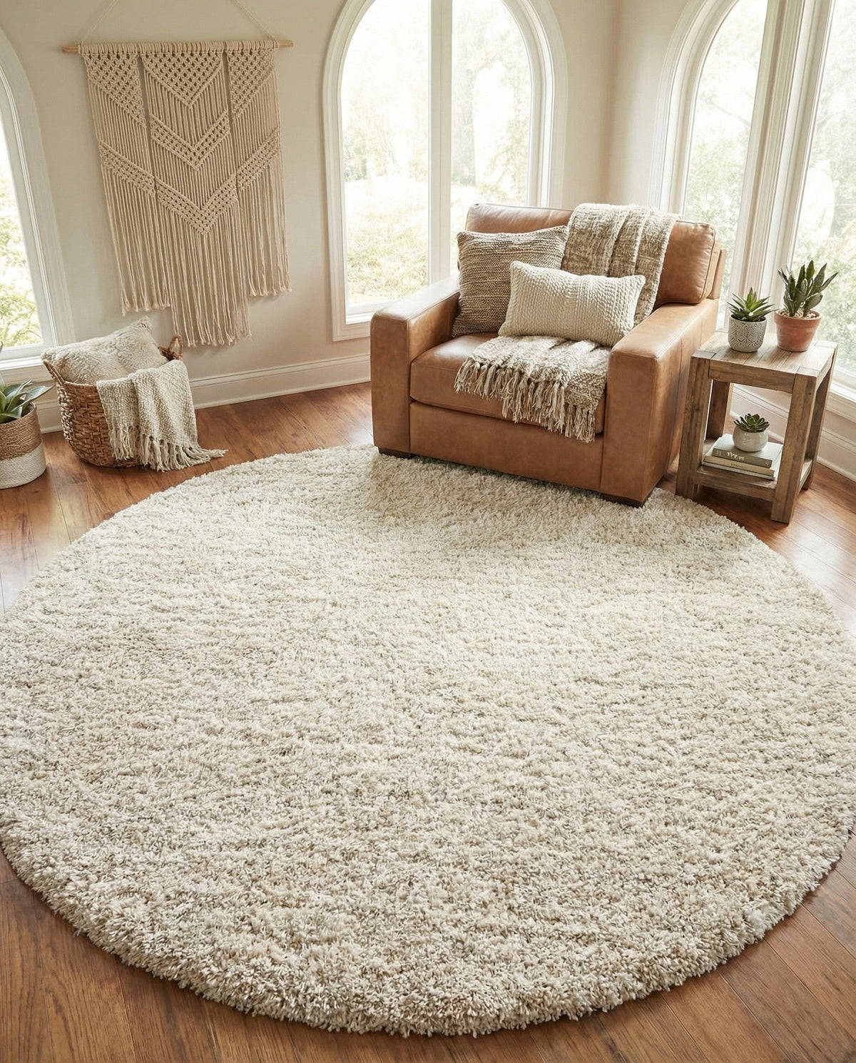 Cozy Cove Shag Collection Area Rug -  Harbor Round Ivory  lifestyle 129