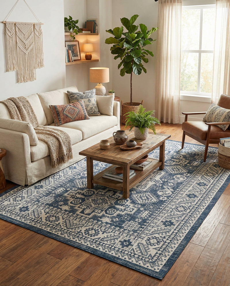 Tribal Terrace Treasures Collection Area Rug -  Incan Isle (Blue) Rectangle Blue  lifestyle 28