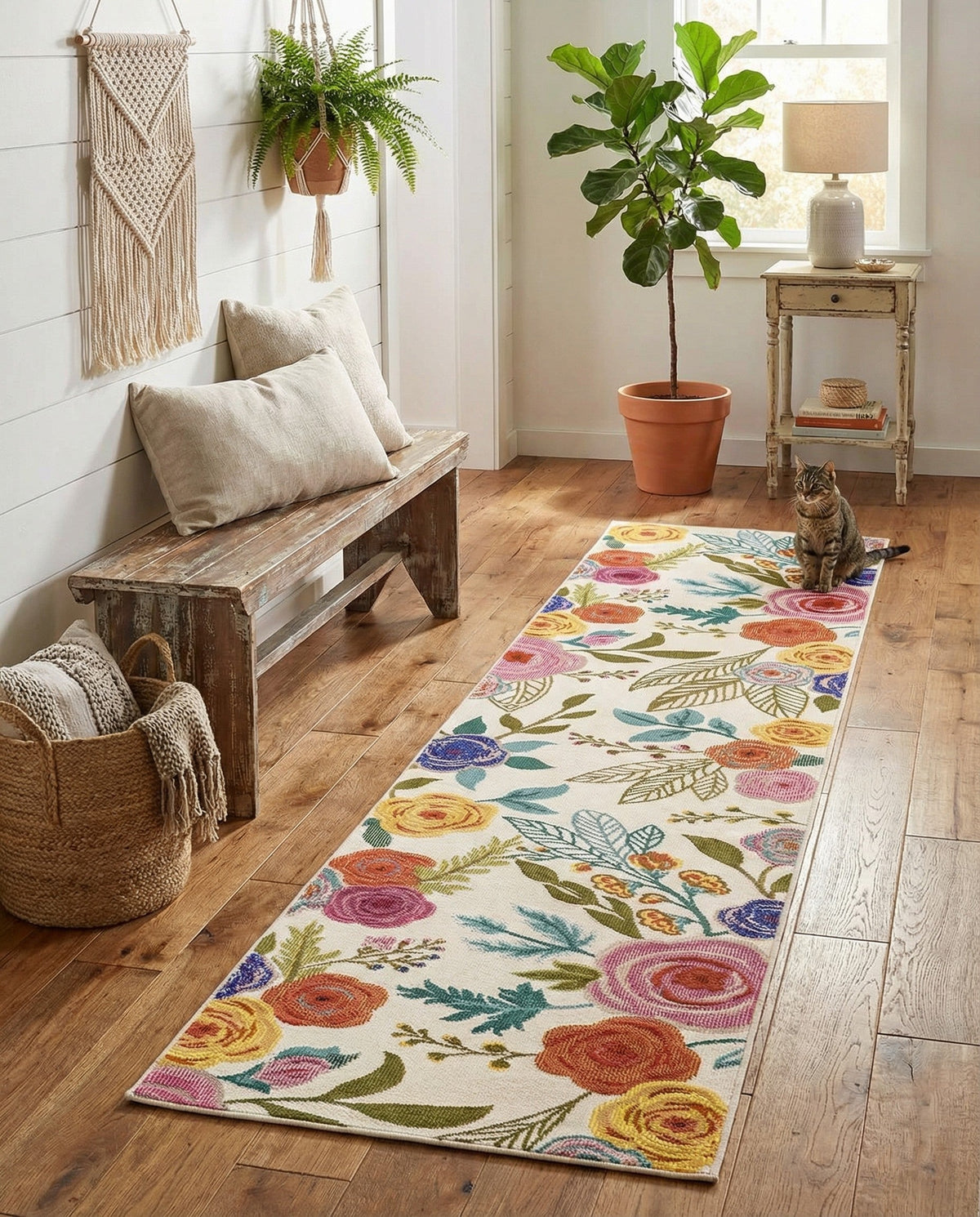 Meadow Breeze Collection Area Rug -  Petal Runner Ivory  lifestyle 155