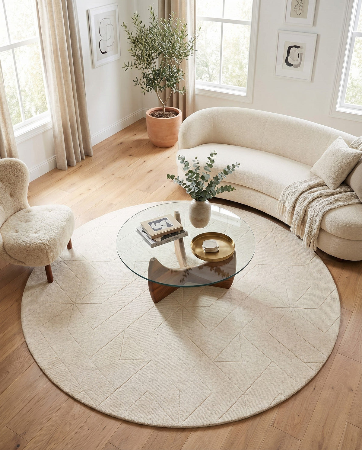 Nordic Loom Geometric Collection Area Rug - Oslo Round Pearl Ivory  lifestyle 152