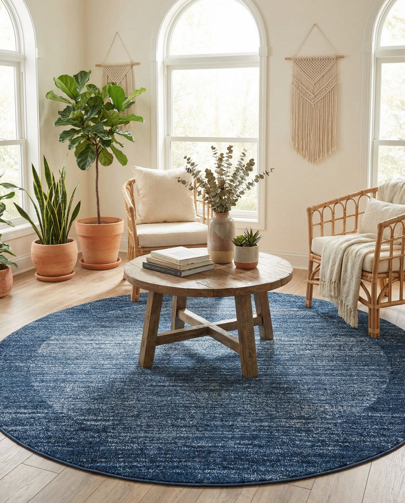Studio Haven Collection Area Rug -  Conservatory (Navy Blue) Round Navy Blue  lifestyle 46