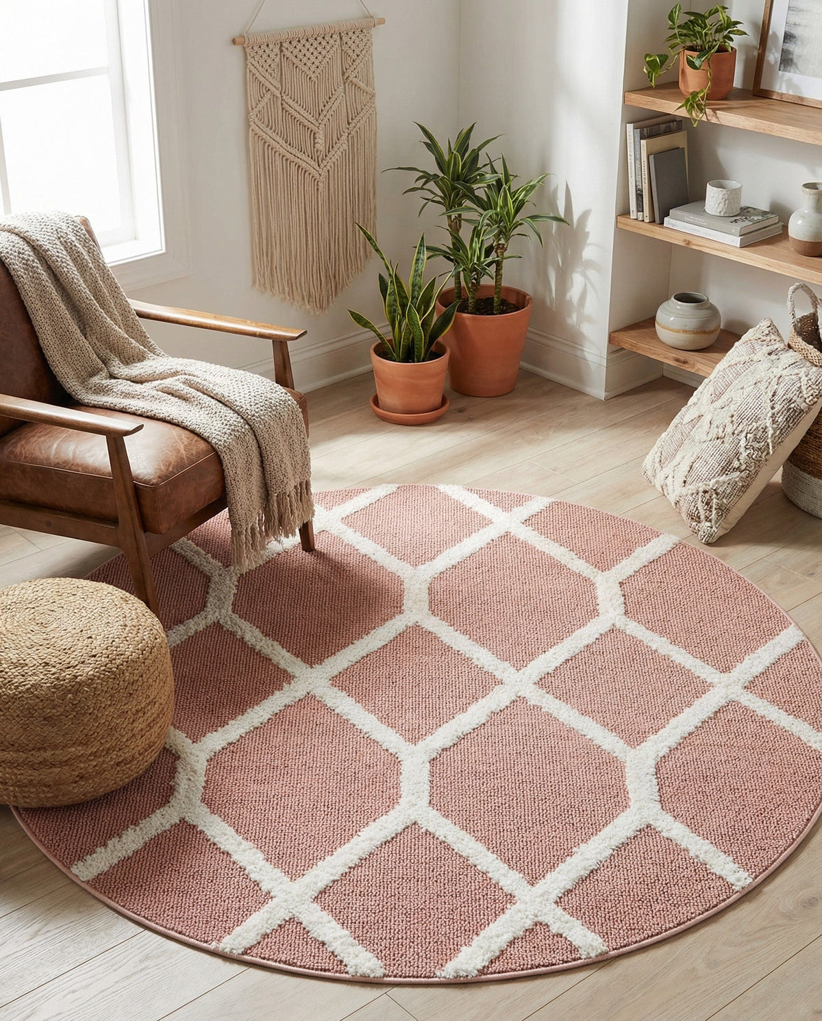 Sahara Chic Collection Area Rug -  Tuareg Round Pink  lifestyle 165