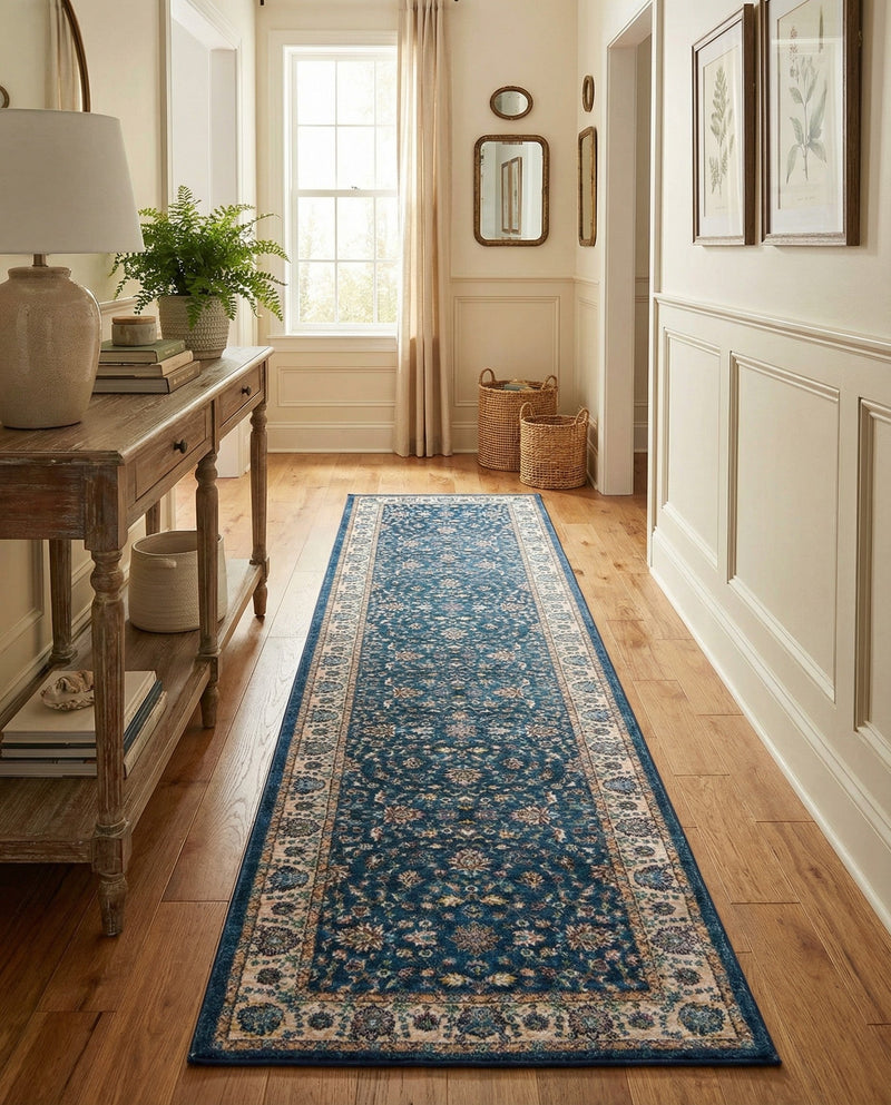Casablanca Tapestry Collection Area Rug -  Marrakech (Egyptian Blue) Runner Egyptian Blue  lifestyle 41