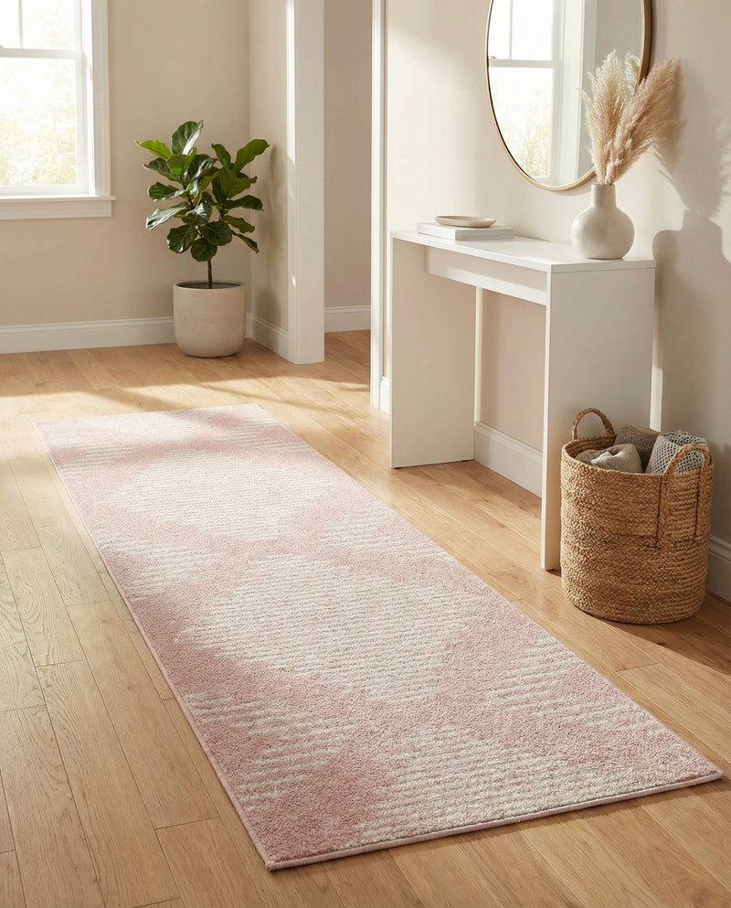 Seychelles Stripes Collection Area Rug - Mahe (Pink) Runner Pink  lifestyle 54