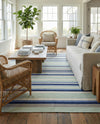 Coastal Stripe Dhurrie Collection Area Rug - Seashore Rectangle Aqua Blue and Gray  lifestyle 32