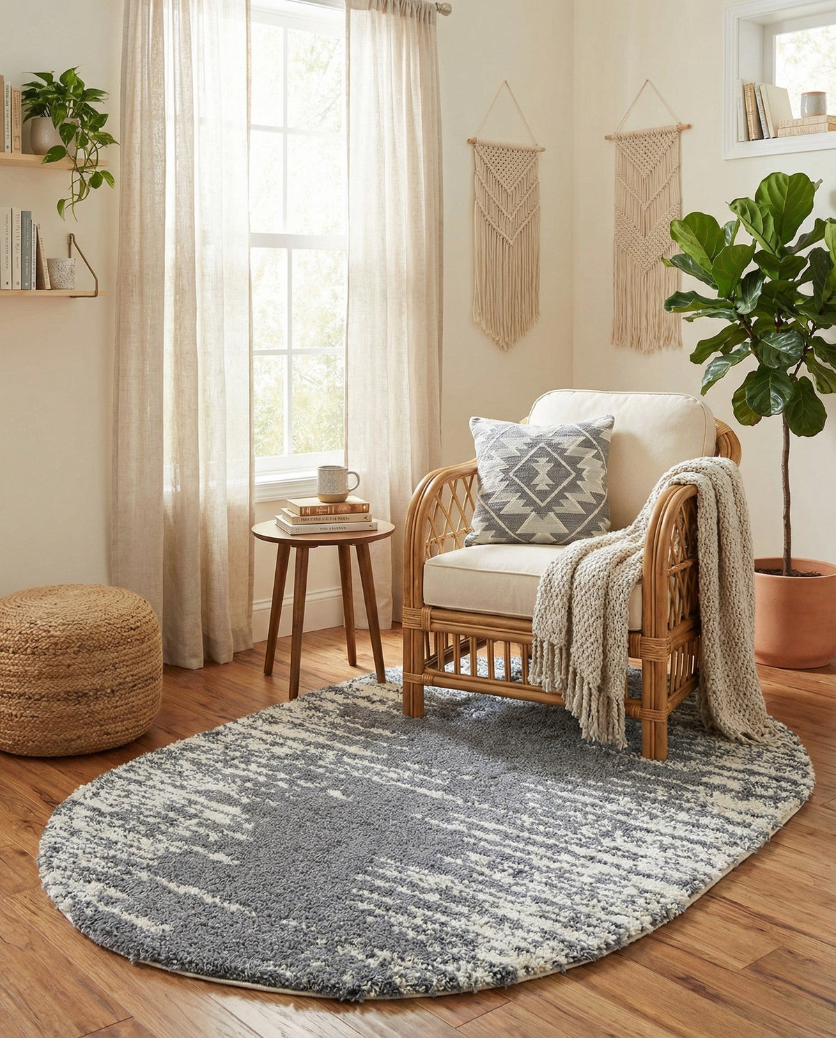 Tranquil Tides Shag Collection Area Rug - Marina Oval Gray  lifestyle 198