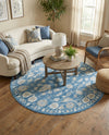 Charleston Elegance Collection Area Rug -  Seaport (Blue) Round Blue  lifestyle 70