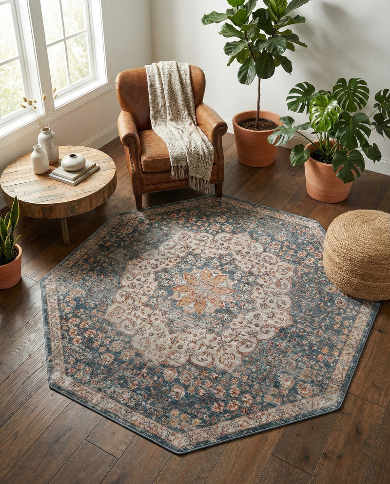 Coastal Haven Collection Area Rug - Seabreeze (Blue) Octagon Blue  lifestyle 53