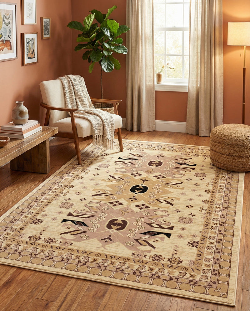 Tabriz Tapestries Collection Area Rug - Azerbaijan (Ivory) Rectangle Ivory  lifestyle 16