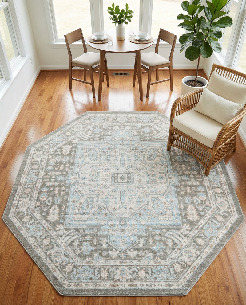 Savannah Series Collection Area Rug - Charleston (Cloud Gray) Octagon Cloud Gray  lifestyle 48