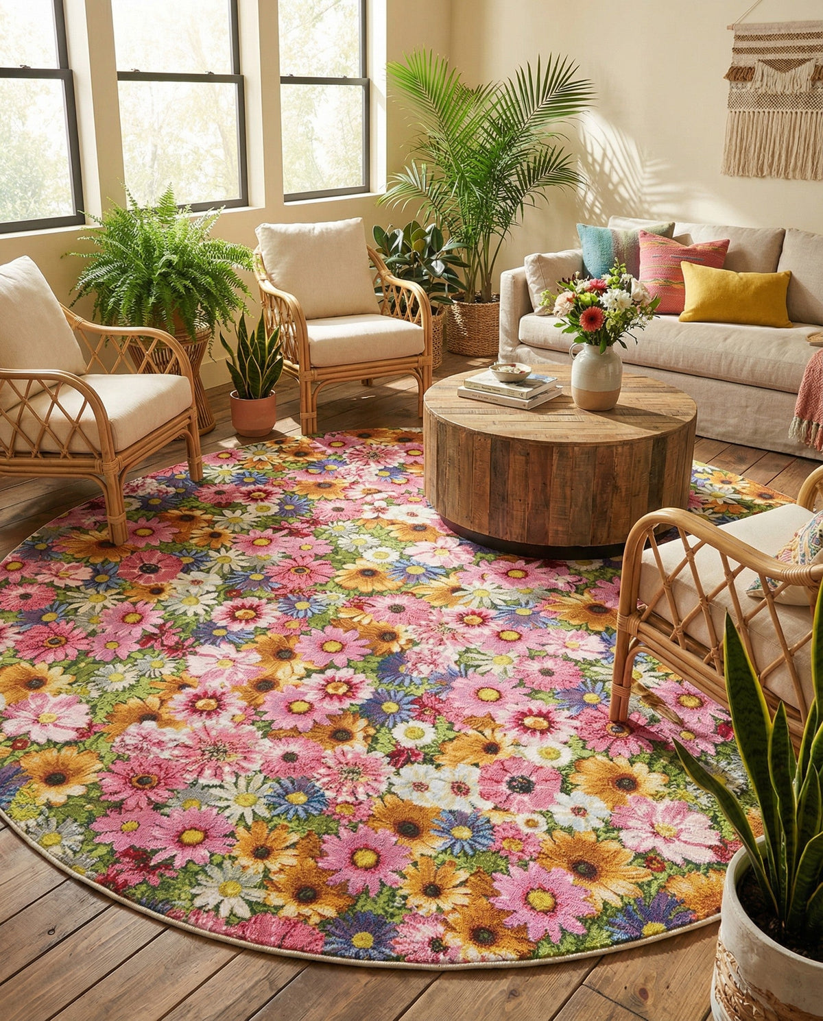 Seaside Blooms Collection Area Rug -  Marseilles Round Multi  lifestyle 104