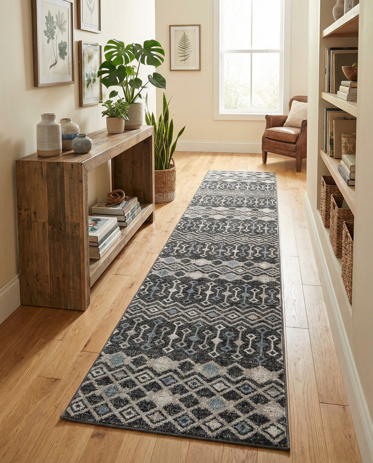 Geo Garden Lattice Collection Area Rug -  Andalusia Runner Charcoal Gray  lifestyle 198