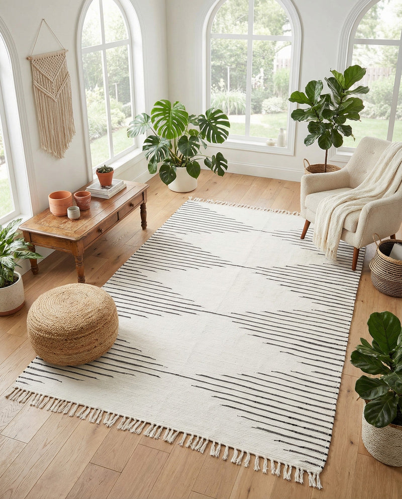 Thar Cotton Collection Area Rug - Jaisalmer (White) Rectangle White  lifestyle 21