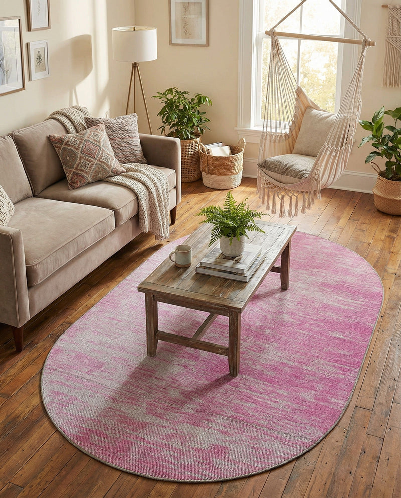 Sahara Essence Collection Area Rug - Oasis (Pink) Oval Pink  lifestyle 74