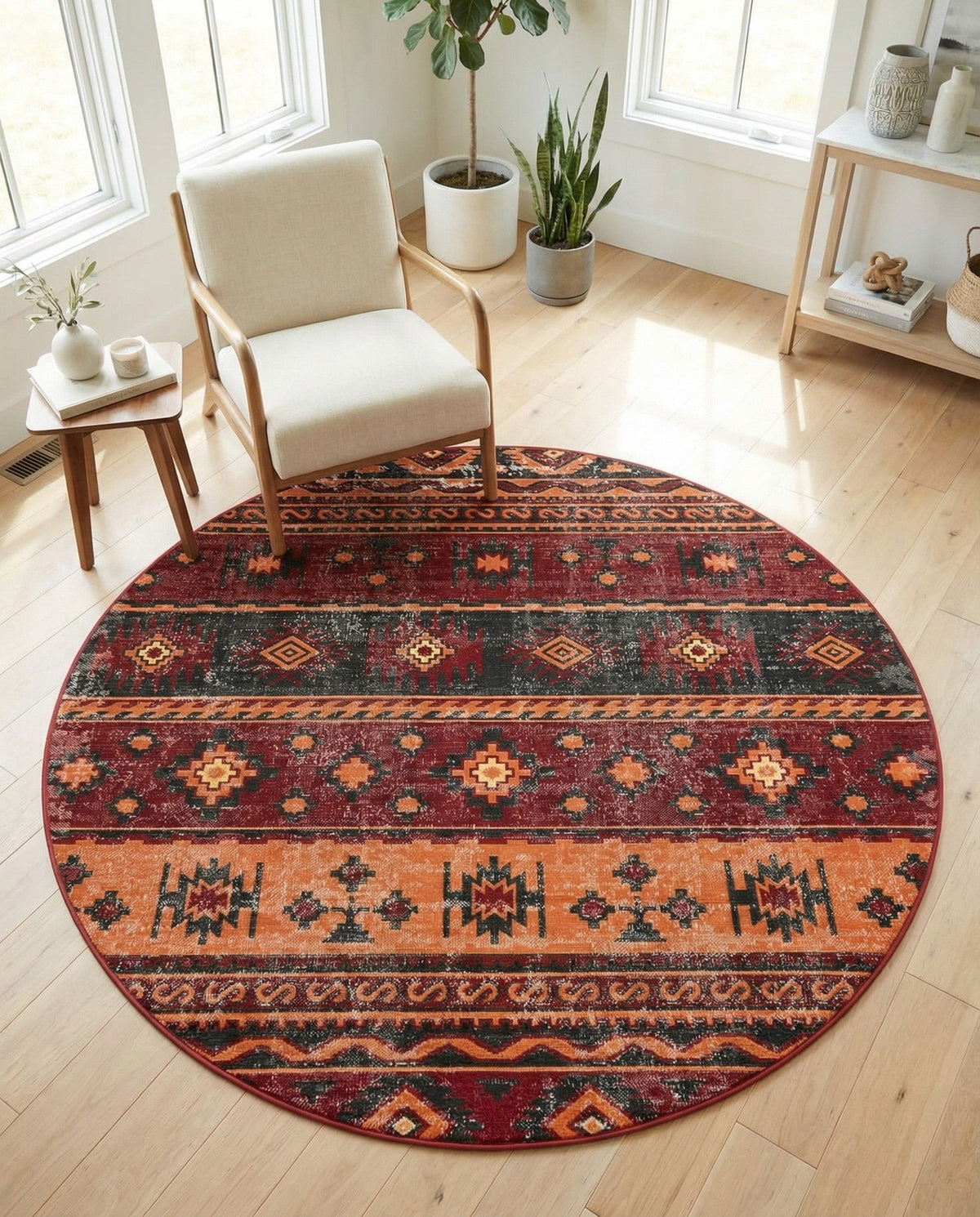 Geneva Terrace Collection Area Rug - Montreux Round Rust Red  lifestyle 167