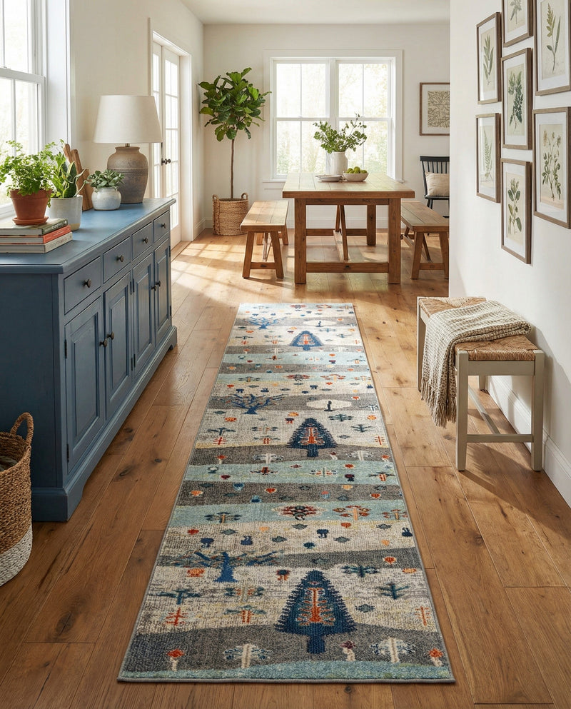 Colorburst Oasis Collection Area Rug -  Mosaic Runner Ivory Gray Blue  lifestyle 59