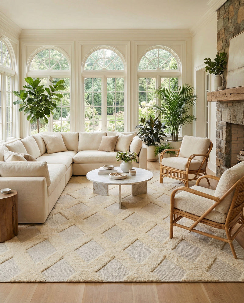 Trellis Wool Collection Area Rug - Vineyard Rectangle Ivory  lifestyle 11