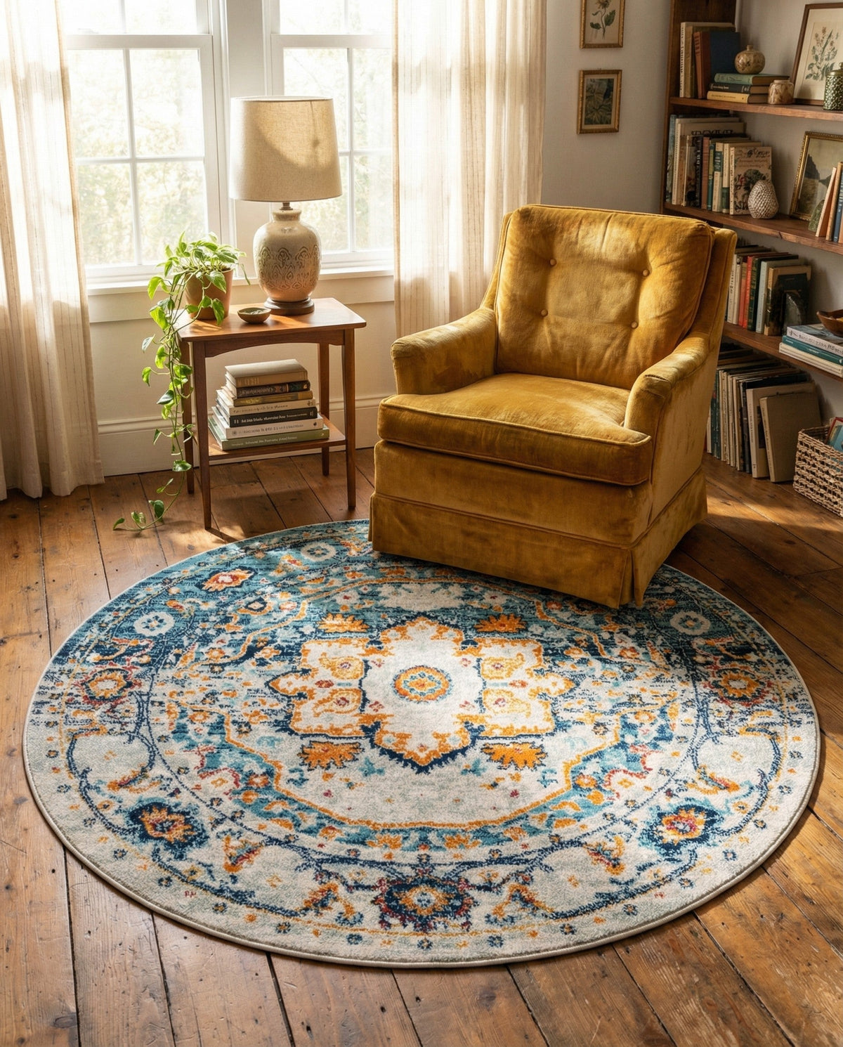 Parisian Elegance Collection Area Rug - Versailles (Teal) Round Teal  lifestyle 83
