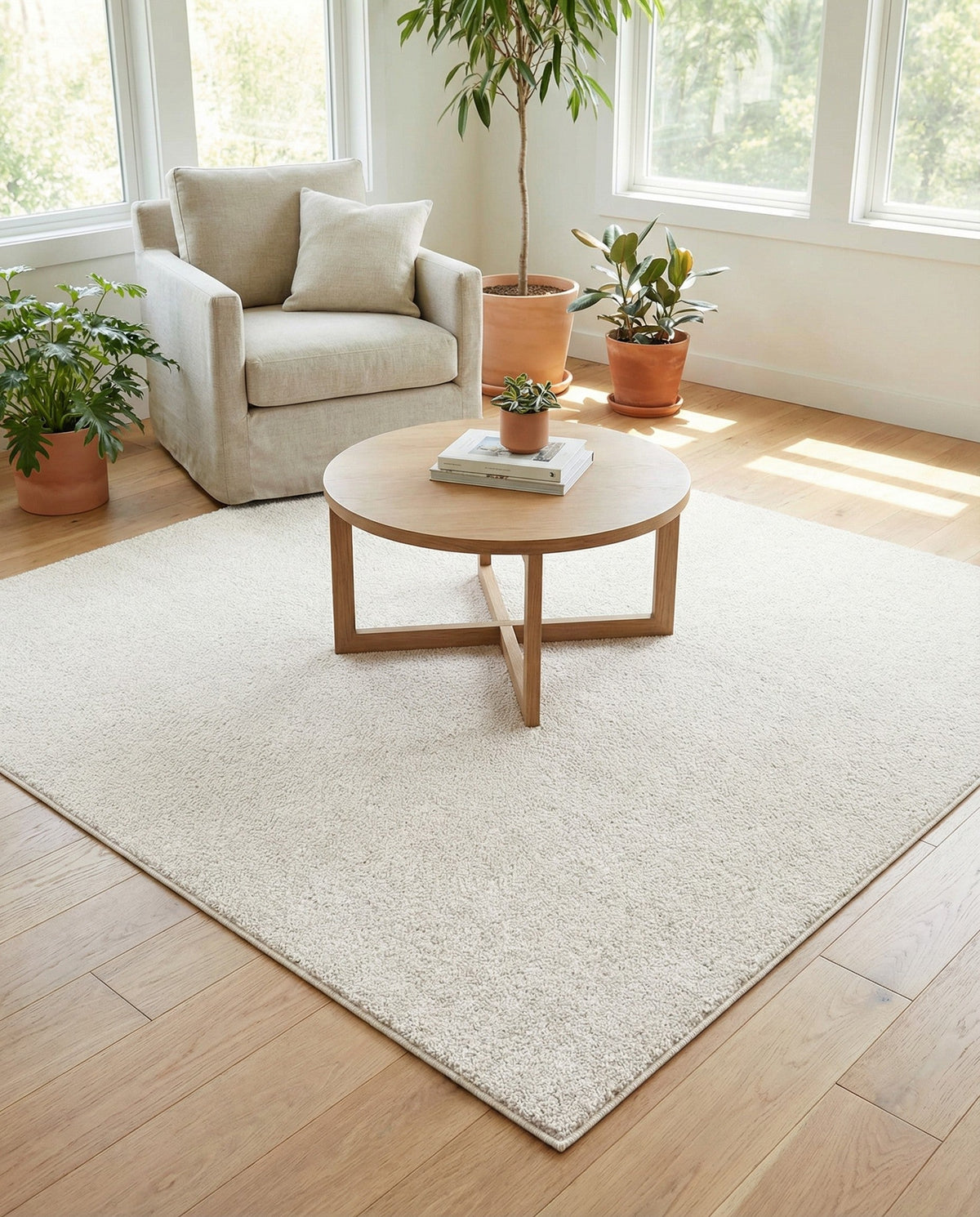 Solid Shag Seaside Collection Area Rug - Azure Cove (Ivory) Square Ivory  lifestyle 90