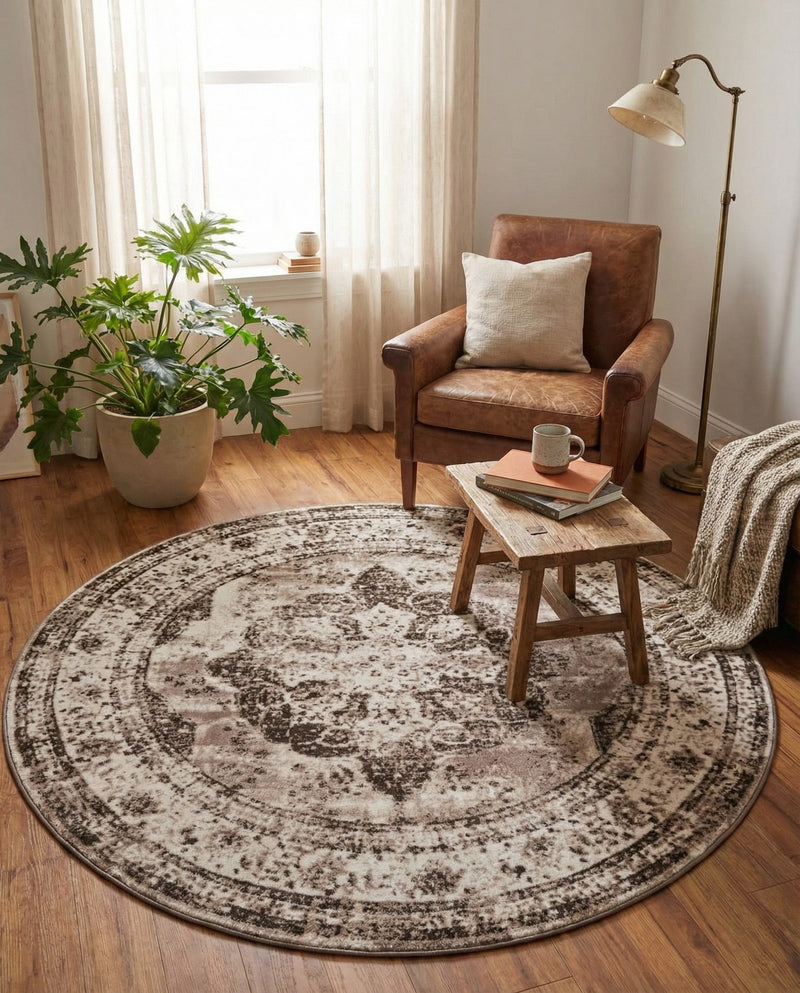 Riviera Elegance Collection Area Rug -  Menton (Light Brown) Round Light Brown  lifestyle 191