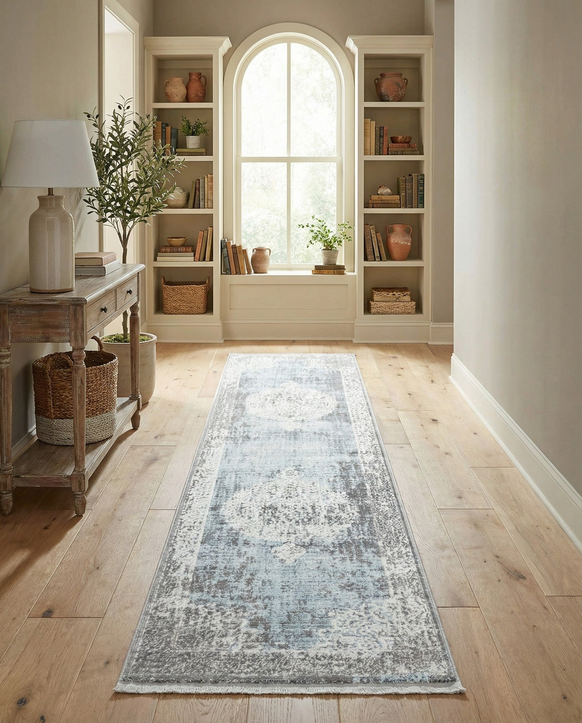 Rustic Charm Revival Collection Area Rug -  Meadowland Runner Light Blue  lifestyle 125