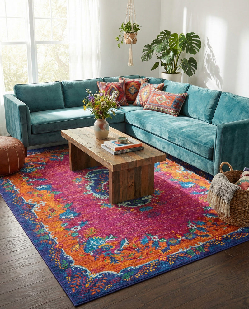 Caribbean Cove Collection Area Rug -  Nevis Rectangle Fuchsia  lifestyle 22