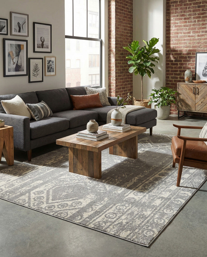 Brighton Stripes Collection Area Rug - Sussex (Ivory and Gray) Rectangle Ivory and Gray  lifestyle 34