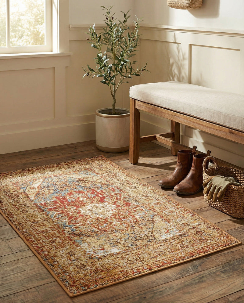 Patio Heritage Collection Area Rug -  Pergola Rectangle Blue and Light Brown  lifestyle 12
