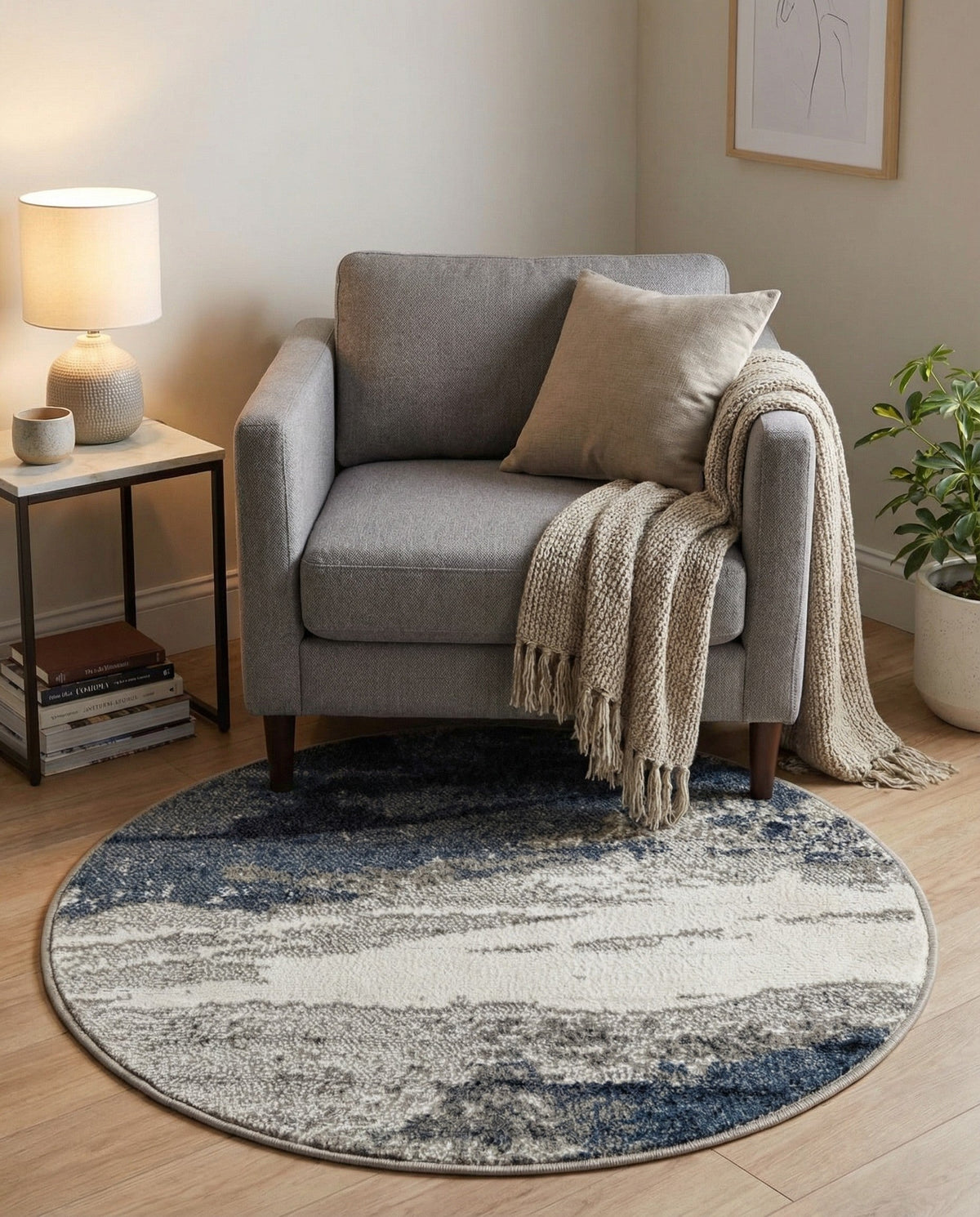 Copenhagen Edge Collection Area Rug - Nyhavn Round Blue  lifestyle 169