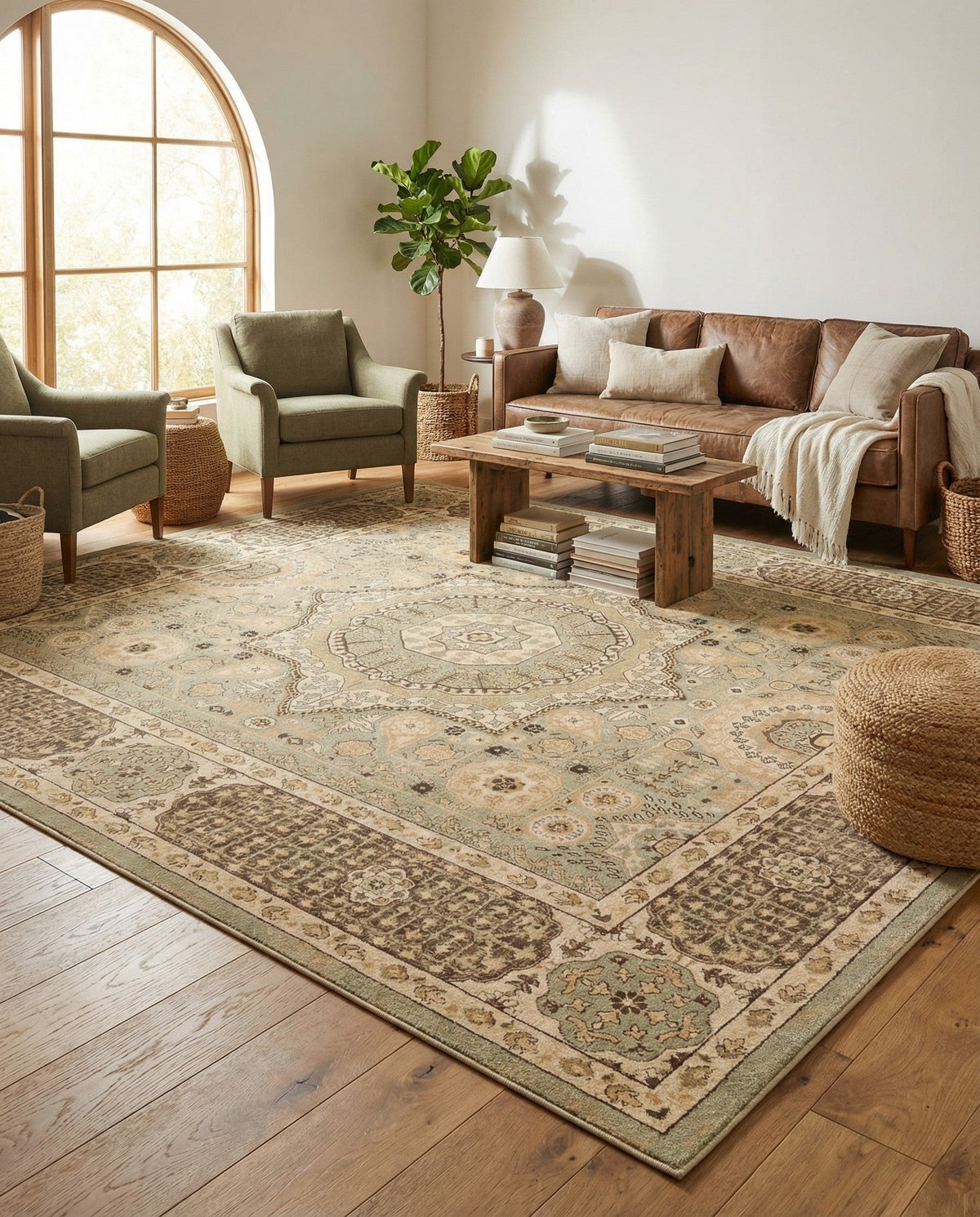 Ottoman Elegance Collection Area Rug -  Ephesus Rectangle Light Green  lifestyle 34