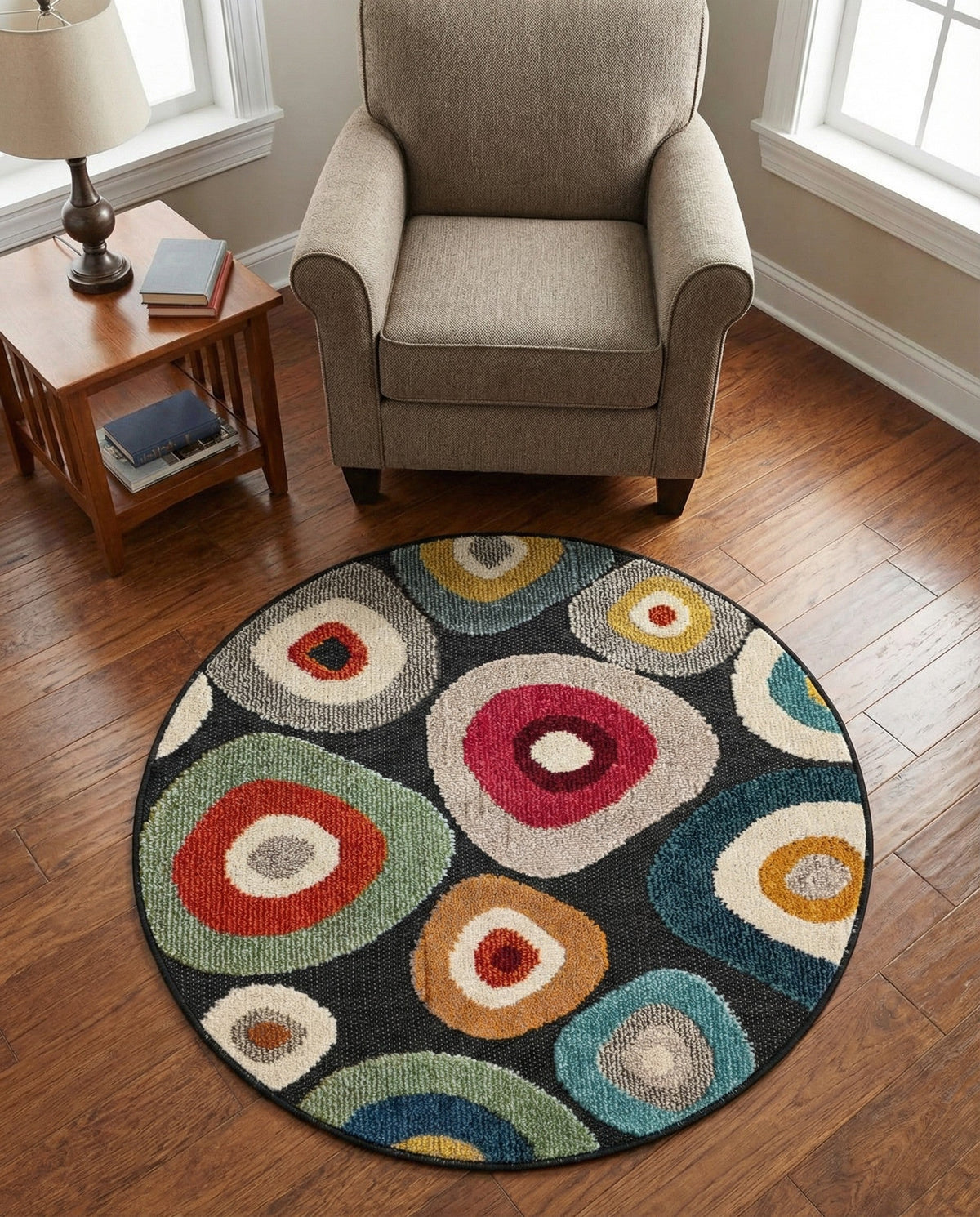Outdoor Marrakesh Collection Area Rug -  Chefchaouen Round Multi Black  lifestyle 141