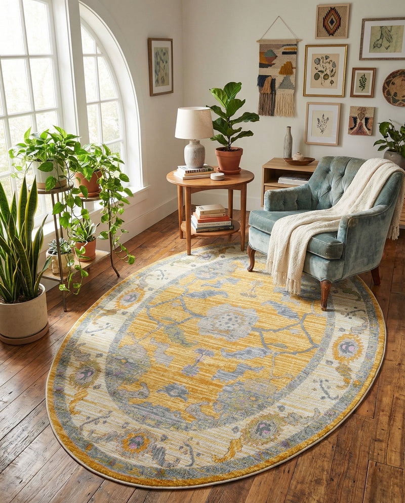 Arcadia Rugs Collection Area Rug - Eden (Yellow) Oval Yellow  lifestyle 76