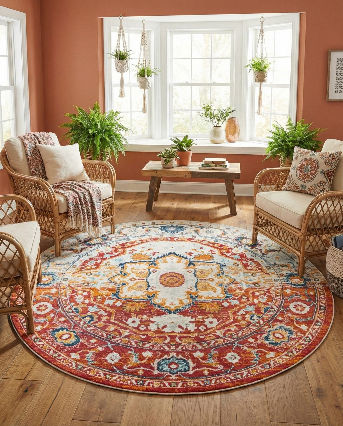 Parisian Elegance Collection Area Rug - Versailles (Rust Red) Round Rust Red  lifestyle 87