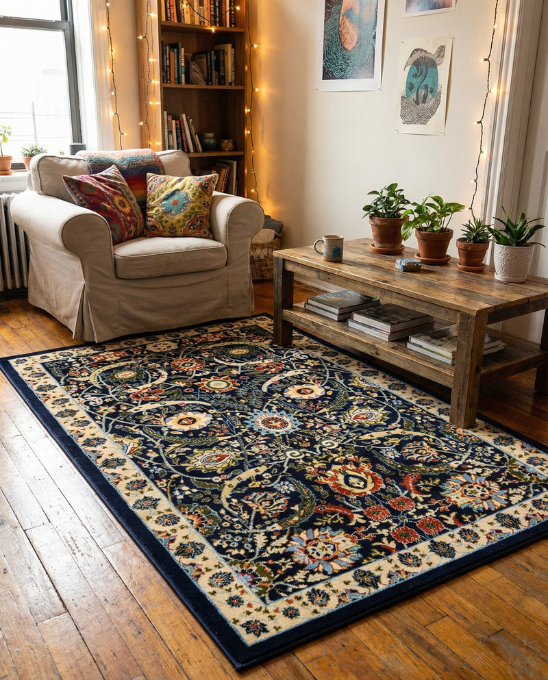 Tabriz Tapestry Collection Area Rug - Sahand (Navy Blue) Rectangle Navy Blue  lifestyle 23