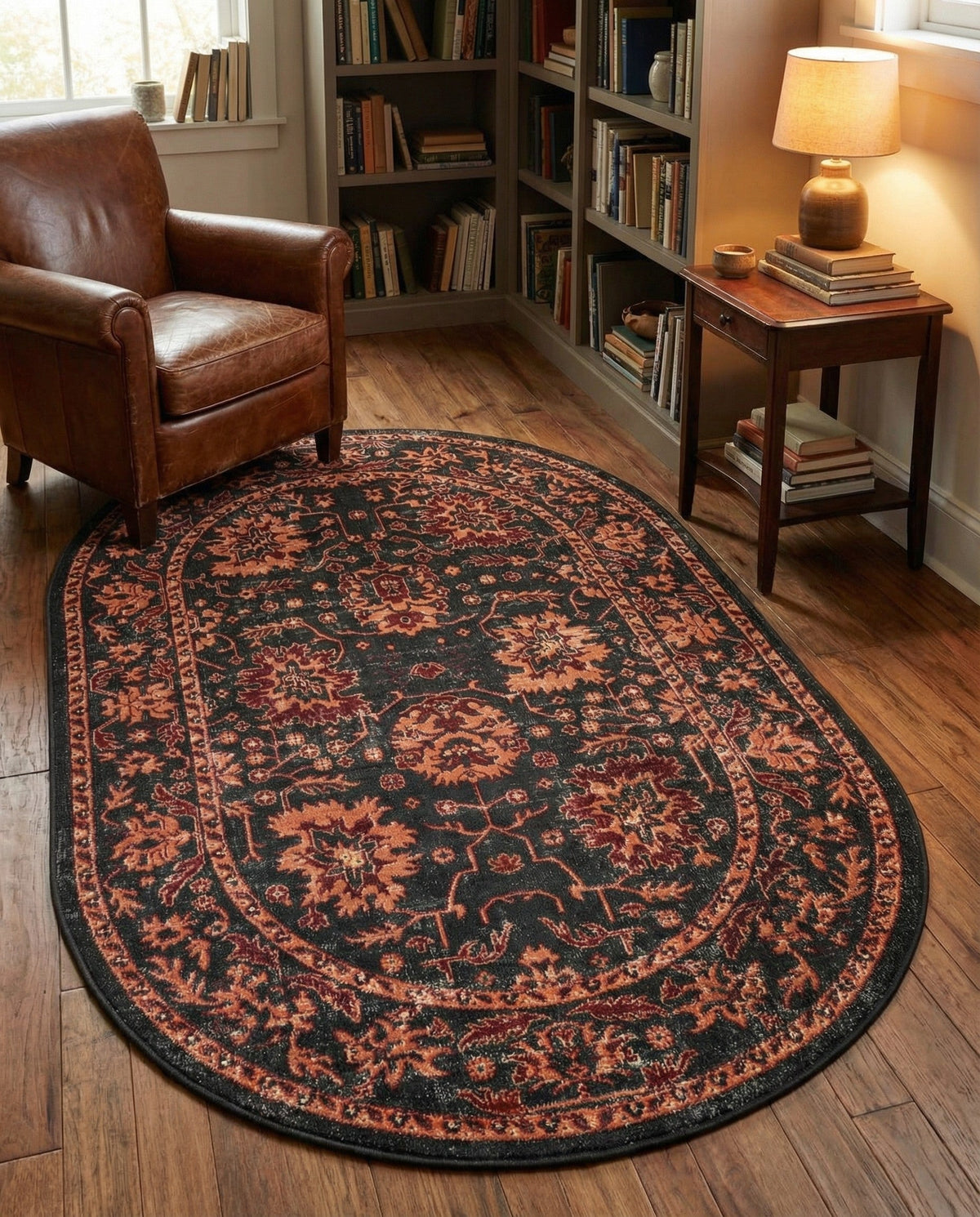 Geneva Terrace Collection Area Rug -  Lausanne Oval Black  lifestyle 180