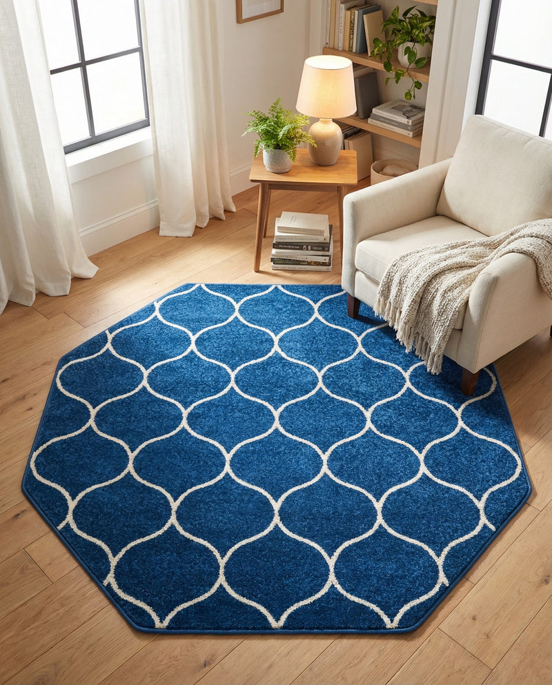Trellis Mosaic Collection Area Rug -  Pergolatown (Navy Blue) Octagon Navy Blue  lifestyle 82
