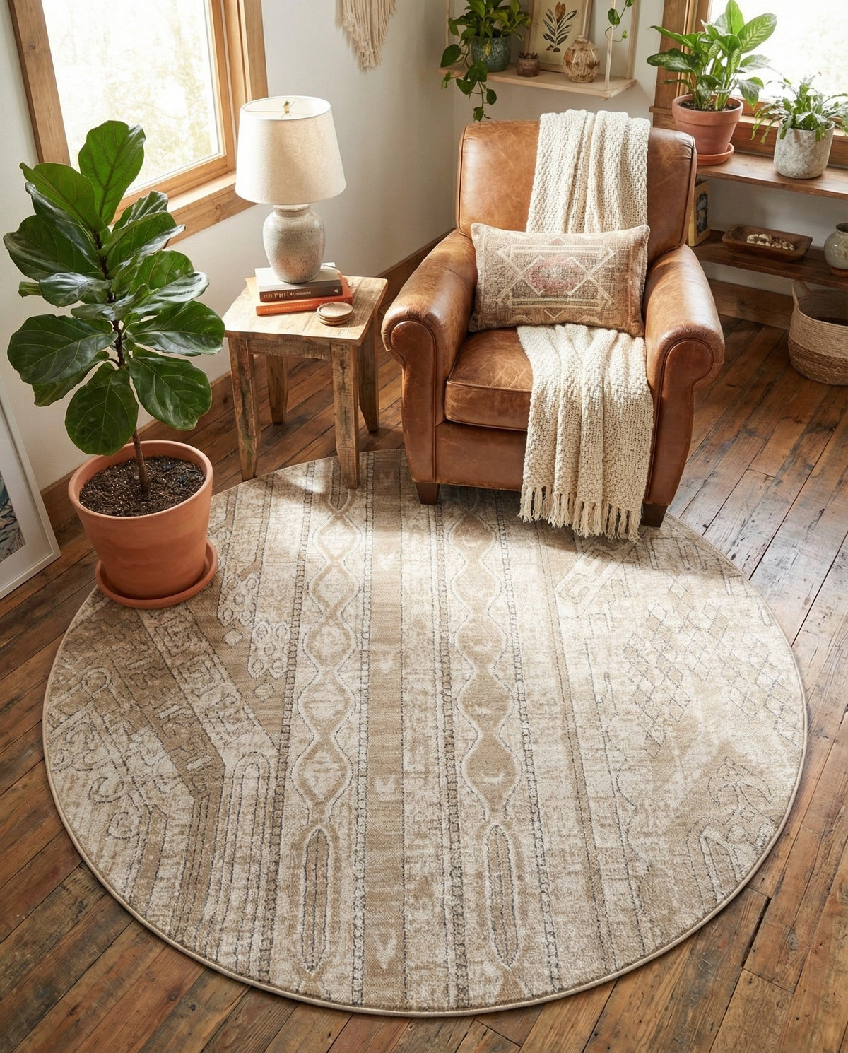 Cascade Range Collection Area Rug - Hood (Ivory) Round Ivory  lifestyle 92